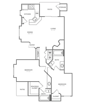 Two Bedroom Two Bath (1062 SF)