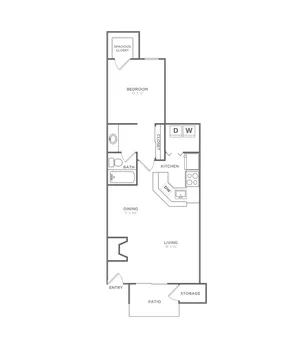 One Bedroom One Bath (693 SF)