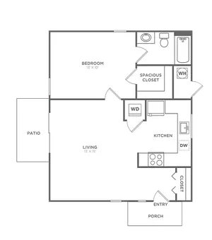 One Bedroom One Bath (605 SF)