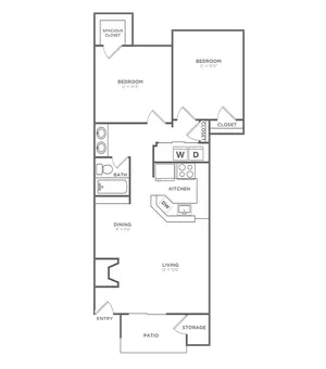 Two Bedroom One Bath (866 SF)