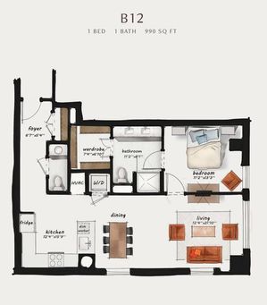 B12 | 1 Bed 1.5 Bath 990 square feet