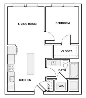 563 square foot studio one bath apartment floor plan in Houston, TX