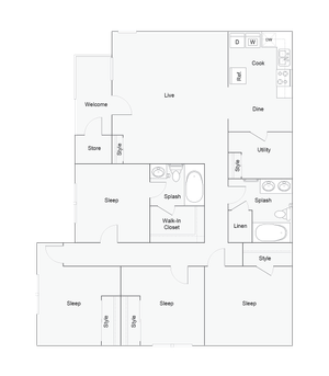 4 Bed 2 Bath Floorplan