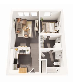 3D Floor Plan - The Obsidian One-Bedroom, One-Bathroom Apartment
