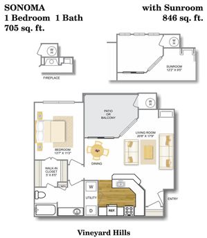1 Bdrm Floor Plan | 3 Bedroom Apartments Austin TX | Vineyard Hills Apartments