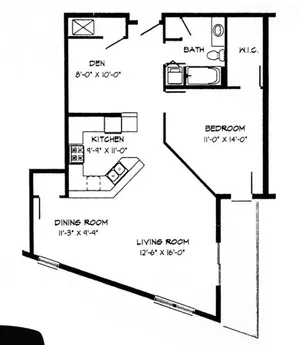 1 Bed + Den / 1 Bath - 1,040 SF