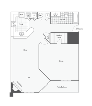 1 BR x 1 BA - A1 Floorplan