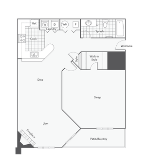1 BR x 1 BA - A1 (Affordable 65) Floorplan