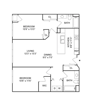 2x2a | 2-Bedroom Floorplan