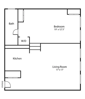 spacious open one bedroom floor plan