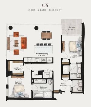 C6 | 2 Bed 2 Bath 1,354 square feet
