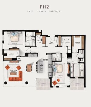 PH2 | 2 Bed 2.5 Bath 2,097 square feet