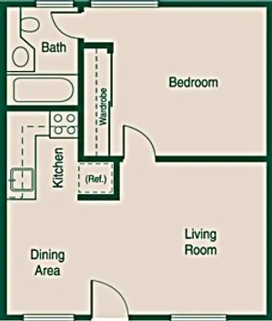 One-Bedroom, One-Bathroom Phase 1 - 2D Floor Plan