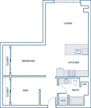 833 square foot one bedroom one bathroom with den floorplan image