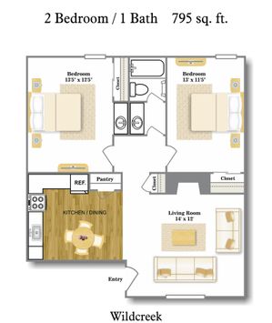 1 Bdrm Floor Plan | 1 Bedroom Apartments Austin TX | Wildcreek Apartments