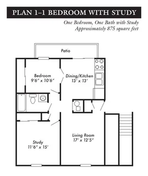 Plan 1, 1-bed w study