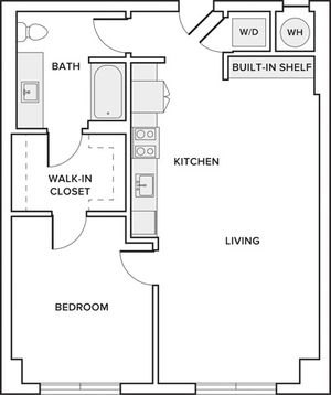 755 square foot one bedroom one bath apartment floorplan image