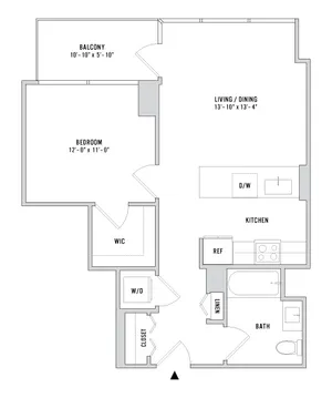 One Bedroom A02.1 - 686 Sq. Ft. - Floors 3-4