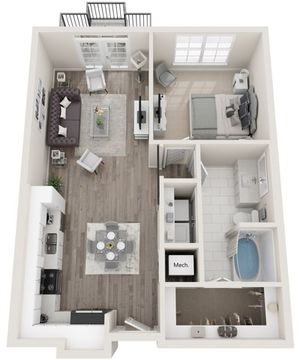 The Chanel | One Bedroom | 743-767 sqft | Full-Size Washer/Dryer | Patio/Balcony | Walk-in Closet