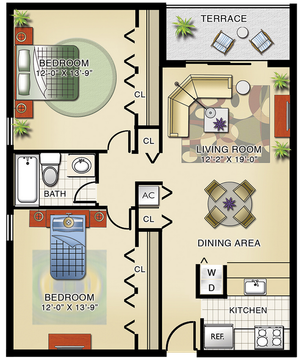 Model B | 2 Bedrooms, 1 Bath