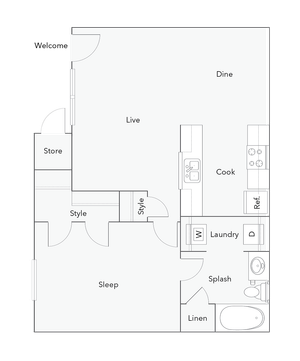 1 Bed 1 Bath Floorplan