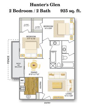 Floor Plan 5 | Apartments Near Medical Center San Antonio Tx | Hunter\'s Glen Apartments