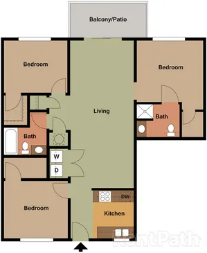 3 bedroom balcony floor plan
