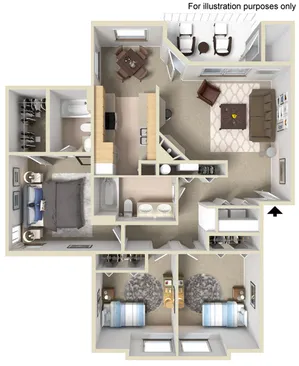 Platinum Three Bedroom Cascade View Apartment Homes Floor Plan