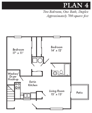 Plan 4 - 2 bed, 1 bath duplex upstairs