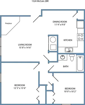 2-bed, 1-bath