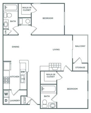 Two Bedroom Two Bath (1,175 SF)