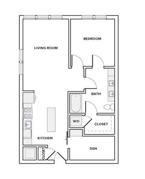 847 square foot one bedroom one bath with den apartment floor plan in Houston, TX