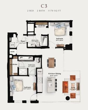 C3 | 2 Bed 2 Bath 1,170 square feet