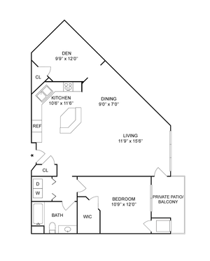 1x1f | 1-Bedroom Floorplan