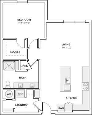 1066 square foot one bedroom one bath apartment floorplan image
