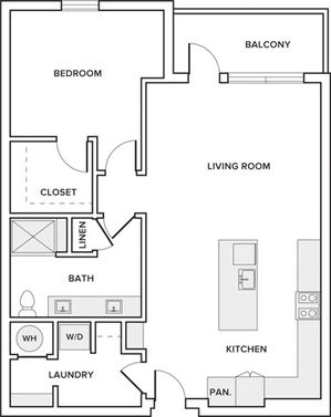 976 square foot one bedroom one bath apartment floorplan image