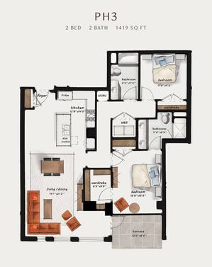 PH3 | 2 Bed 2 Bath 1,419 square feet