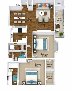 2 Bedroom Floor Plan | Grand Rapids Apartments | Central Park Place
