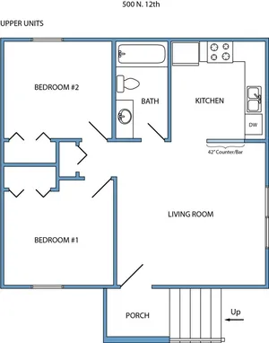 2-bed, 1-bath 2nd level
