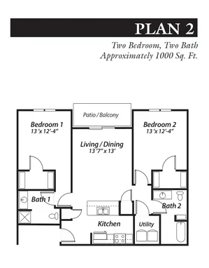 Plan 2, 2-bedroom, 2-bathroom