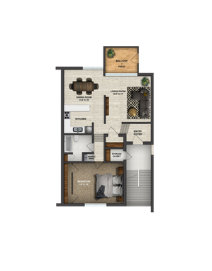 1 Bedroom Floorplan layout with Vaulted Ceiling at Valley Run Apartments, Wilmington Delaware