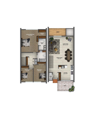 Floor Plan Layout for 3 Bedroom Townhome