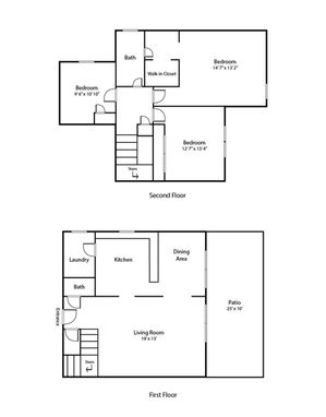 3 bed townhome floor plan with 2 floors