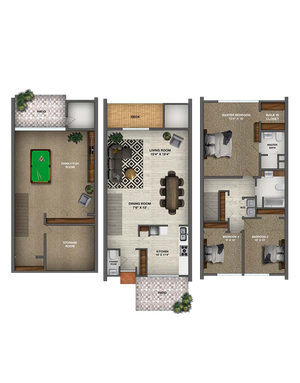 Floor Plan Layout of 3 Bedroom 3 Floor Townhome at Valley Run Apartments for Rent in Wilmington, Delaware