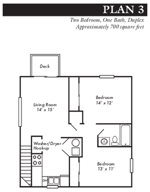 Plan 3 - 2 bed, 1 bath duplex
