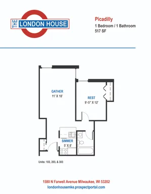 Picadilly - 1 Bed / 1 Bath - 517 SF
