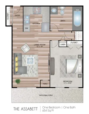 1-Bed, 1- Bath Affordable Unit