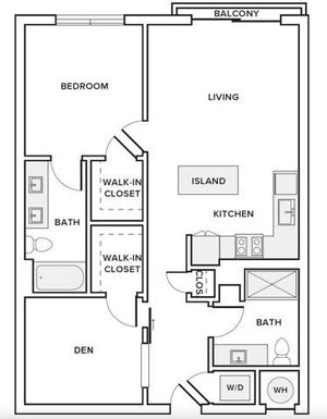 945 square foot one bedroom plus den with one bath apartment floorplan image
