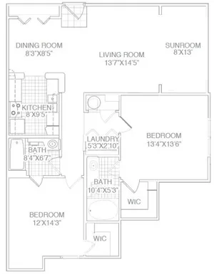 Two Bed Two Bath Standard with Sunroom