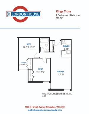 Kings Cross - 2 Bed / 1 Bath - 697 SF